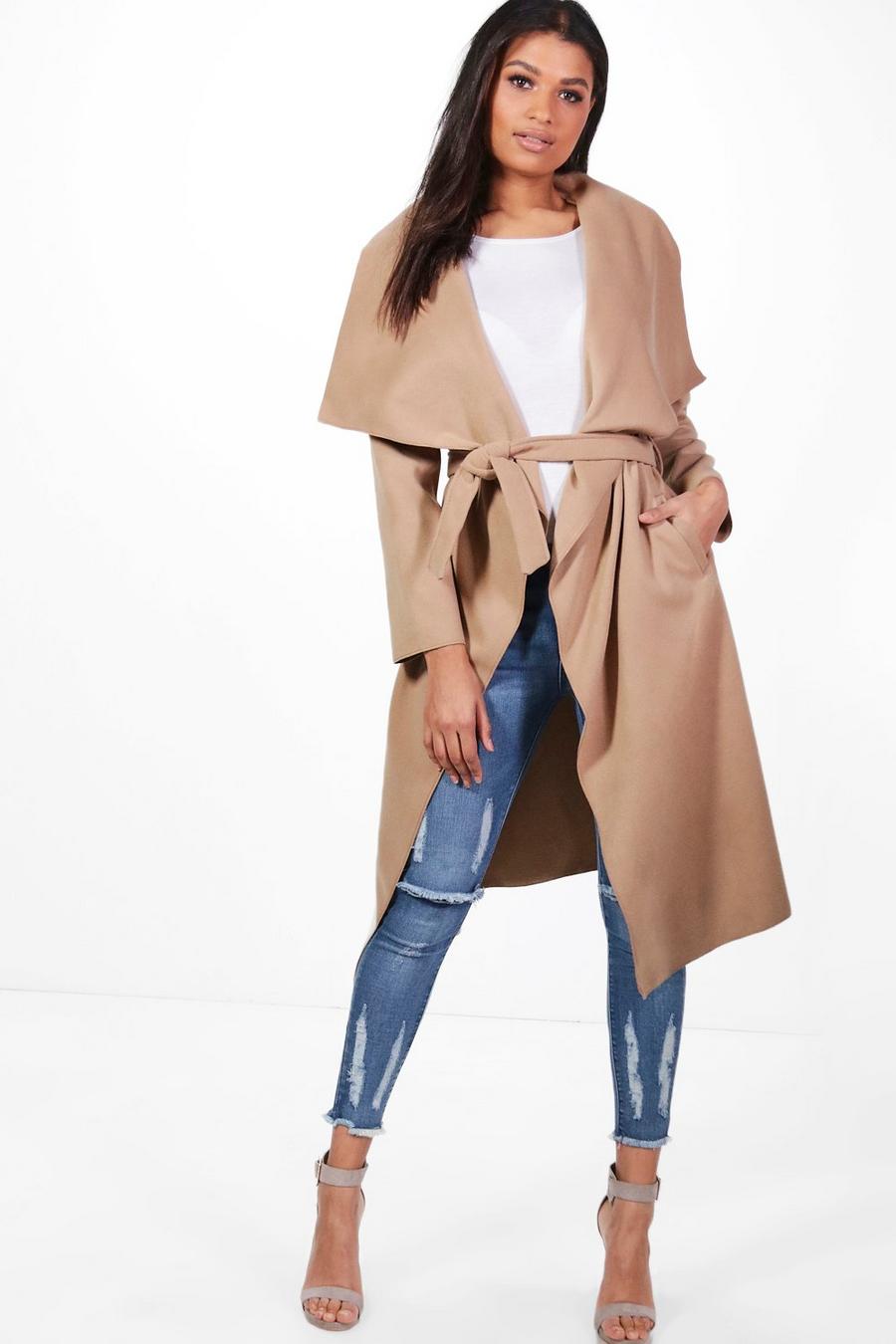 Camel Belted Waterfall Coat image number 1