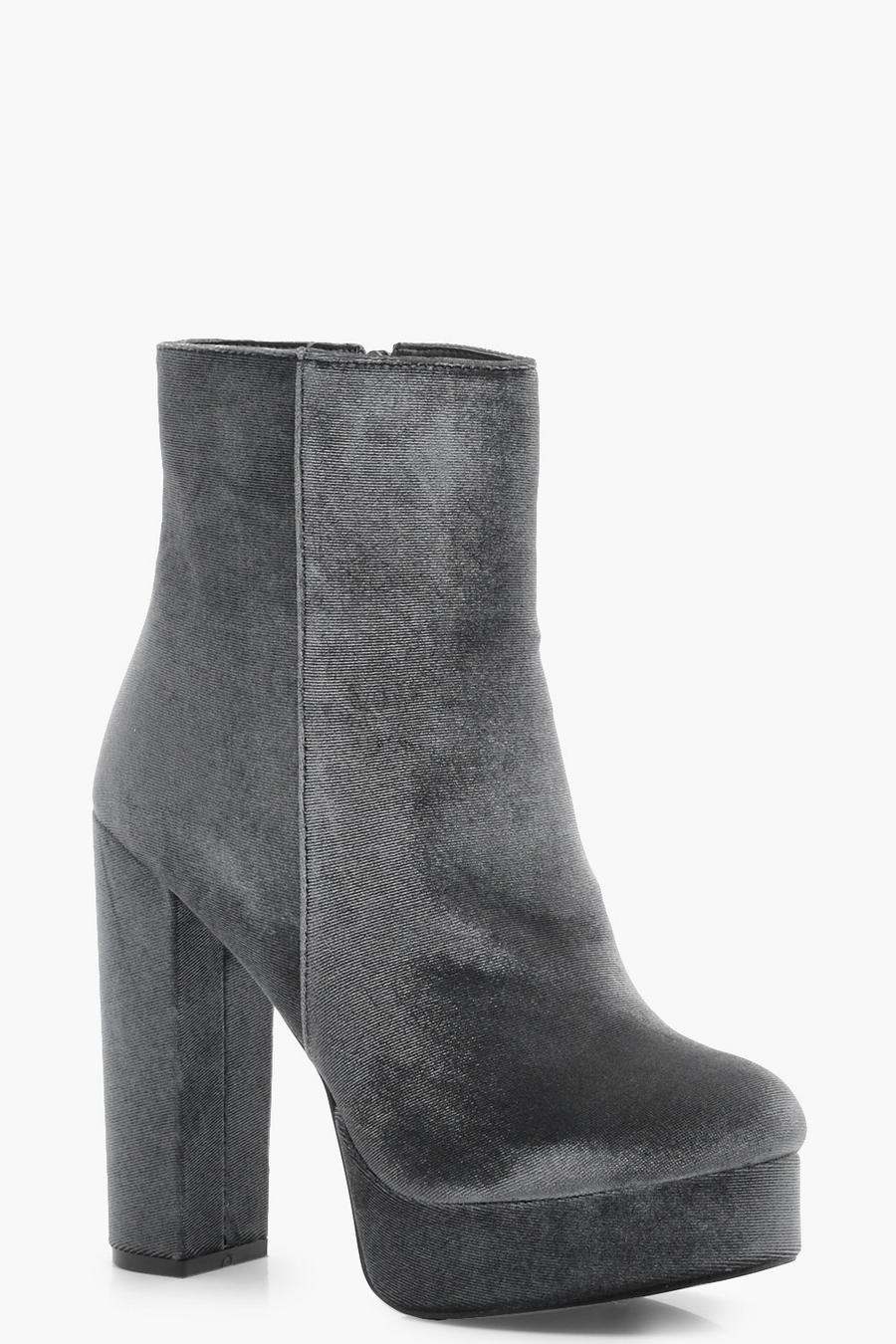 Grey Maisie Velvet Platform Ankle Boots image number 1