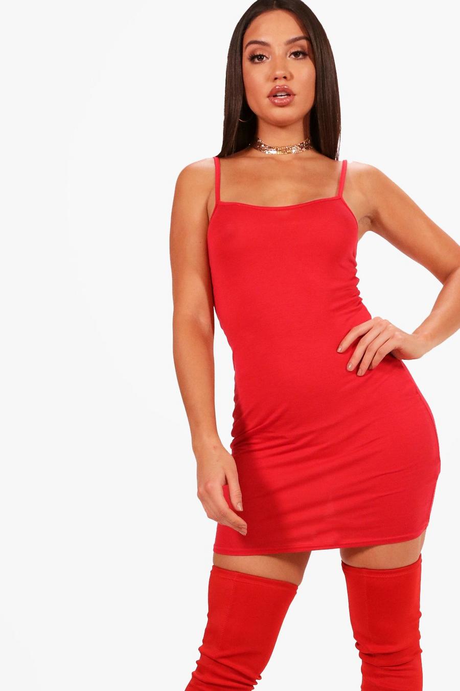 Sahara red Basic Strappy Cami Bodycon Dress image number 1