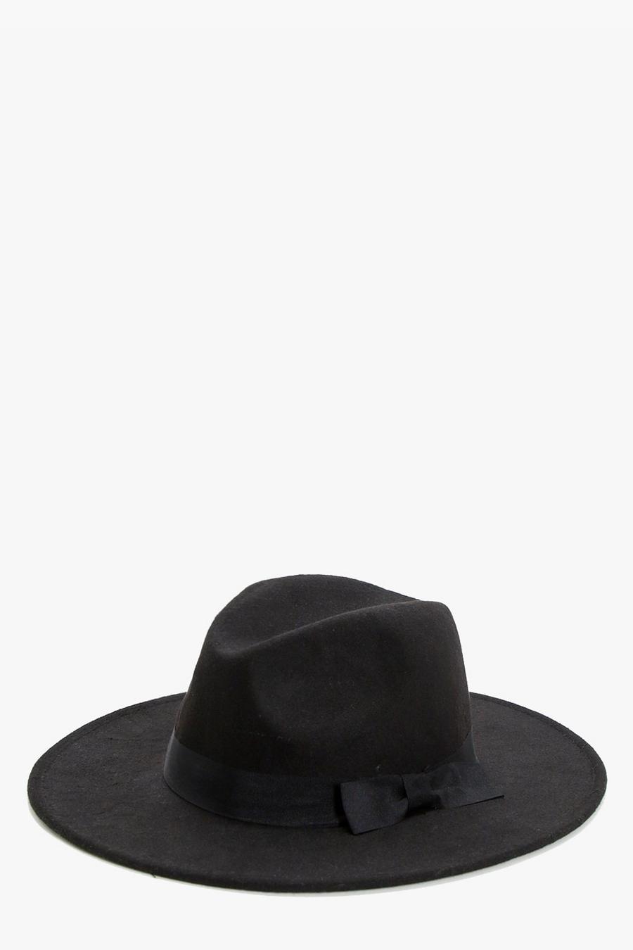 Sombrero borsalino básico con ribete de lazo, Negro