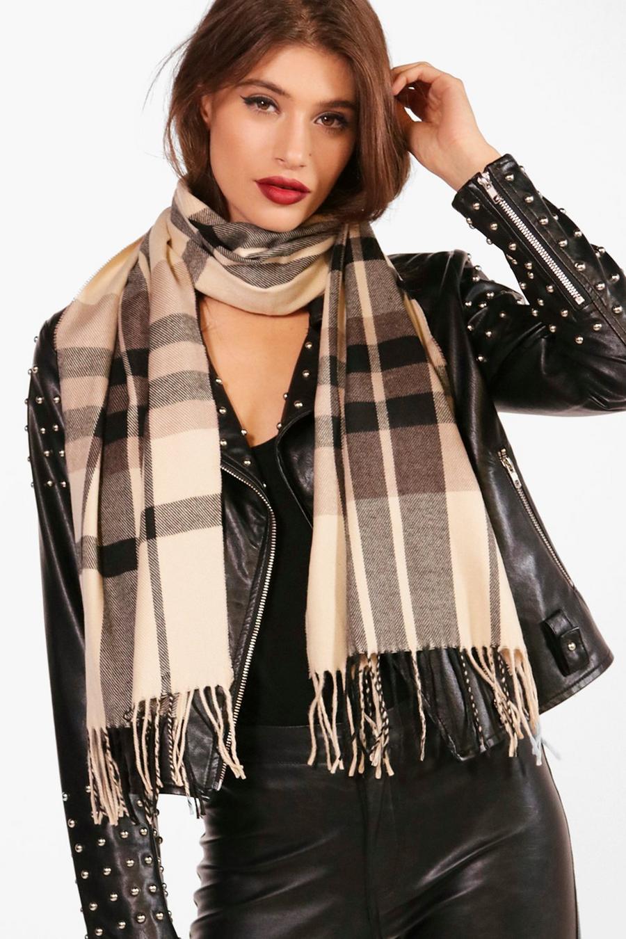 Cream Check Woven Scarf image number 1
