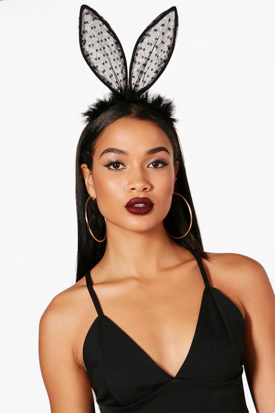 Black Lucy Netted Polka Dot Bunny Ears Headband image number 1