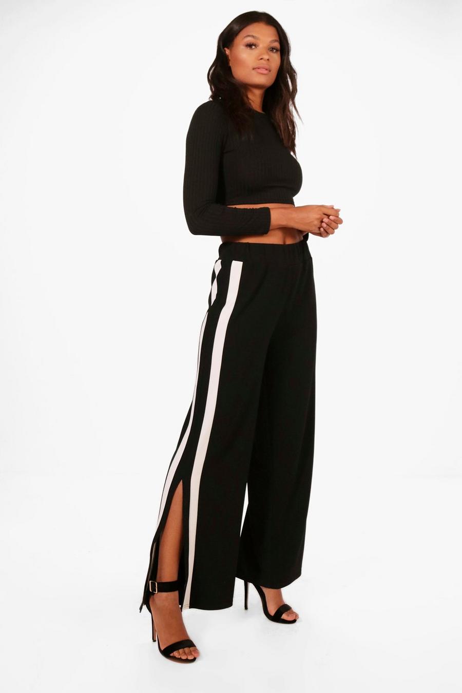 Black Contrast Panel Wide Leg Relaxed Pants image number 1