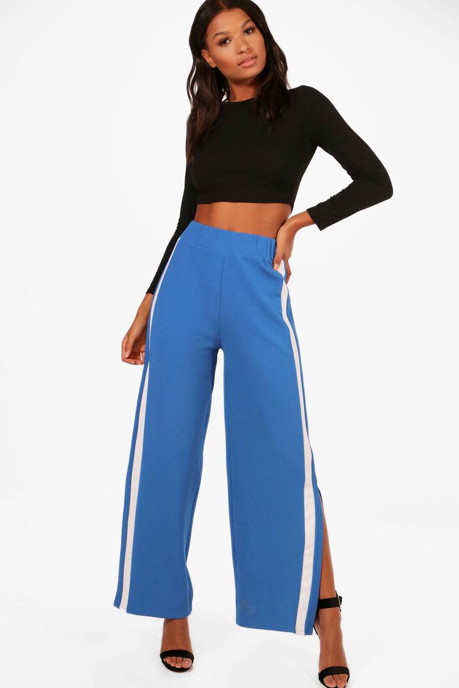 Cobalt Contrast Panel Wide Leg Relaxed Pants image number 1