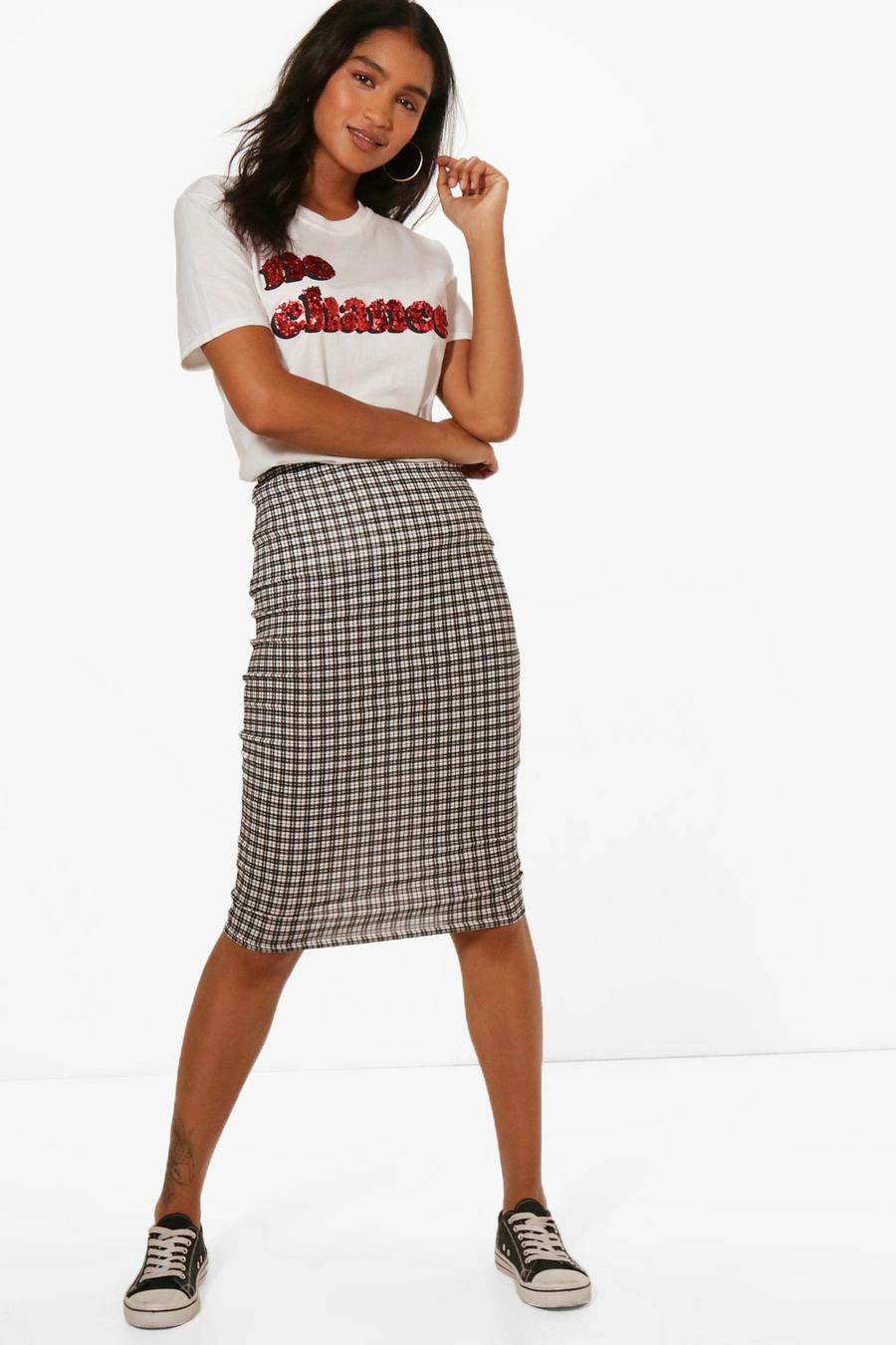 Lelia Monochrome Mini Check Basic Jersey Midi Skirt image number 1
