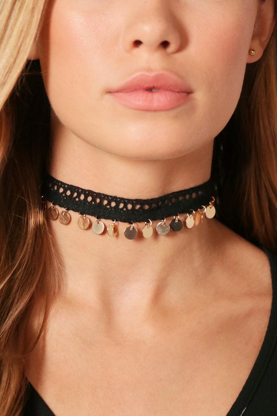 Niamh Crochet Lace Coin Trim Choker image number 1