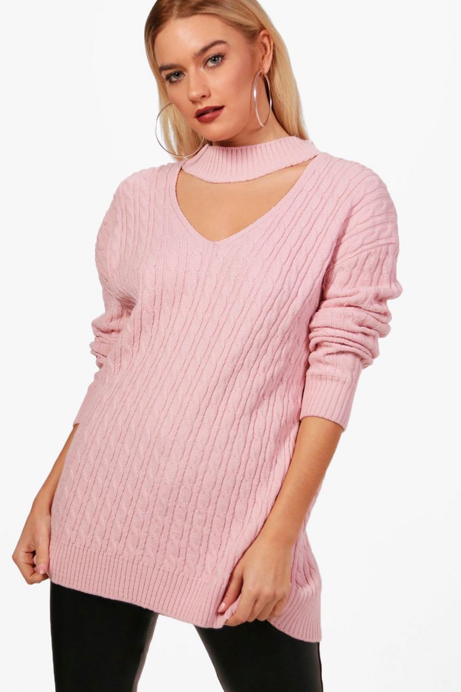 Nude Cable Knit Choker Sweater image number 1