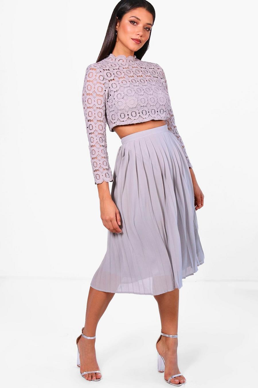 Set top Boutique in pizzo & gonna midi, Grey image number 1