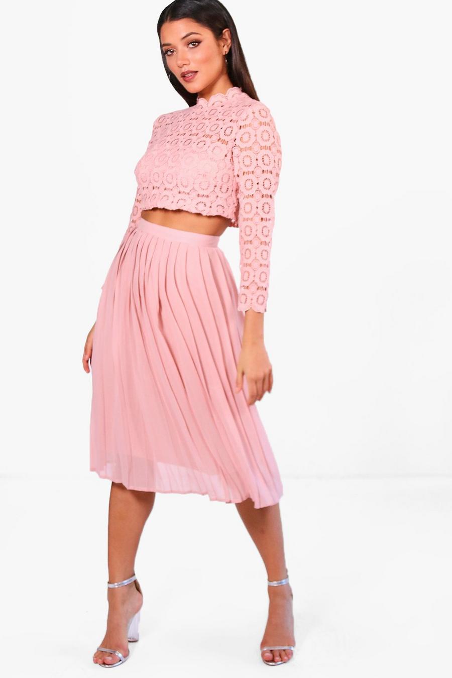 Set top Boutique in pizzo & gonna midi, Rose image number 1