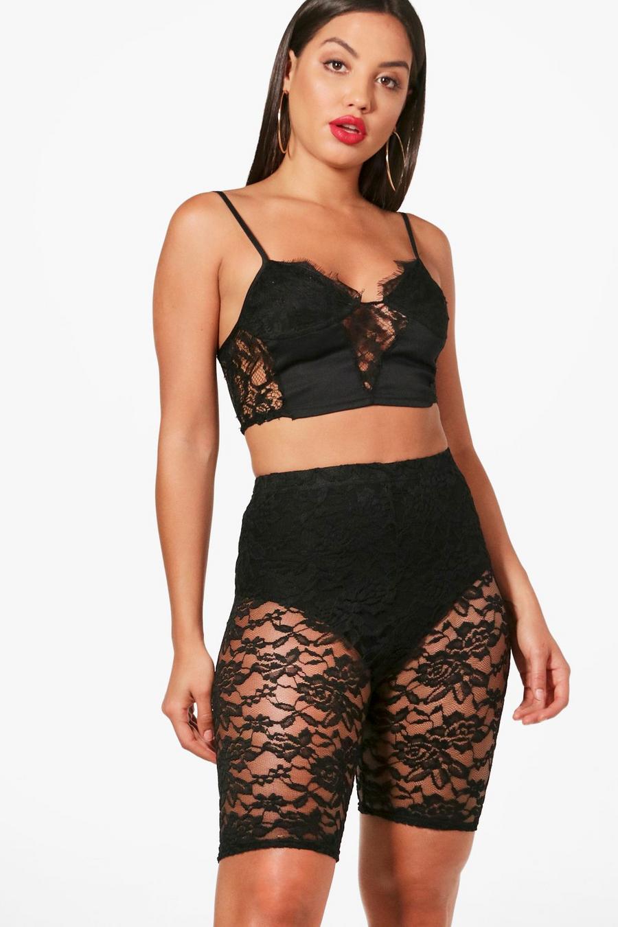 Black Ellie All Over Lace Cycling Shorts image number 1