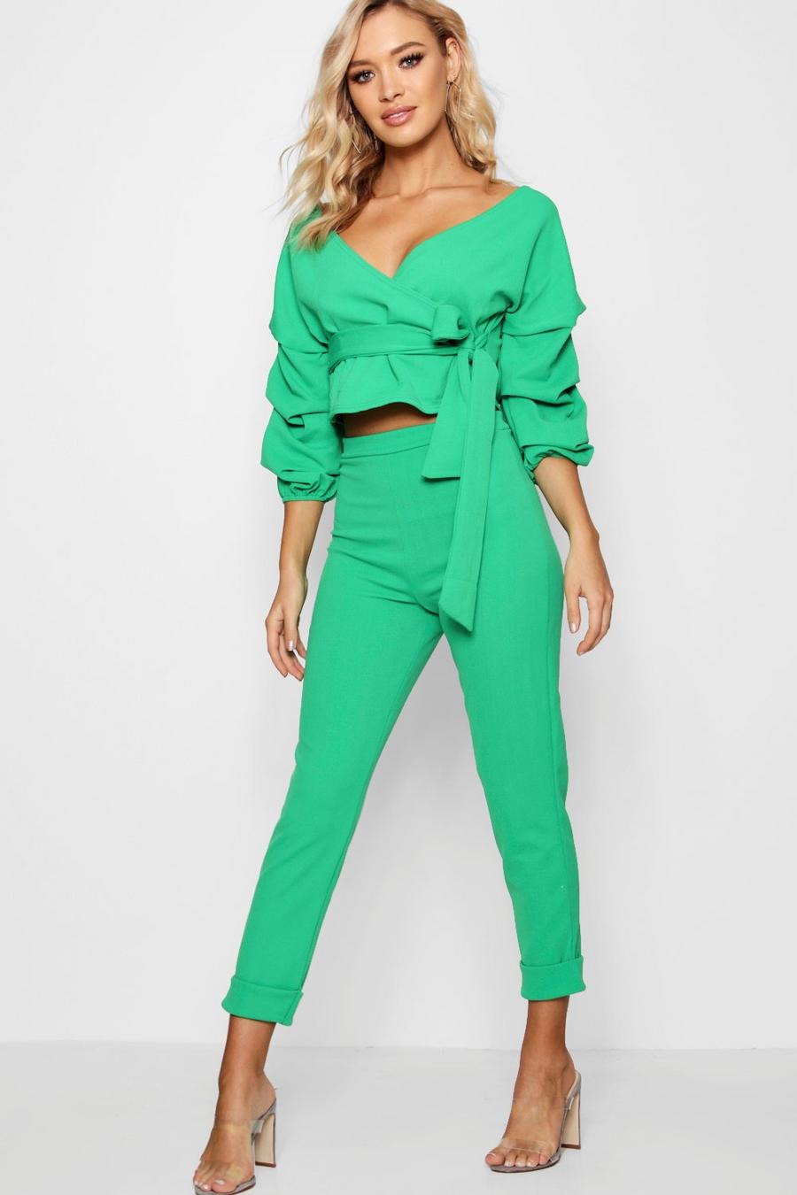 Military green Wrap Rouche Top And Pants Two-Piece Set image number 1