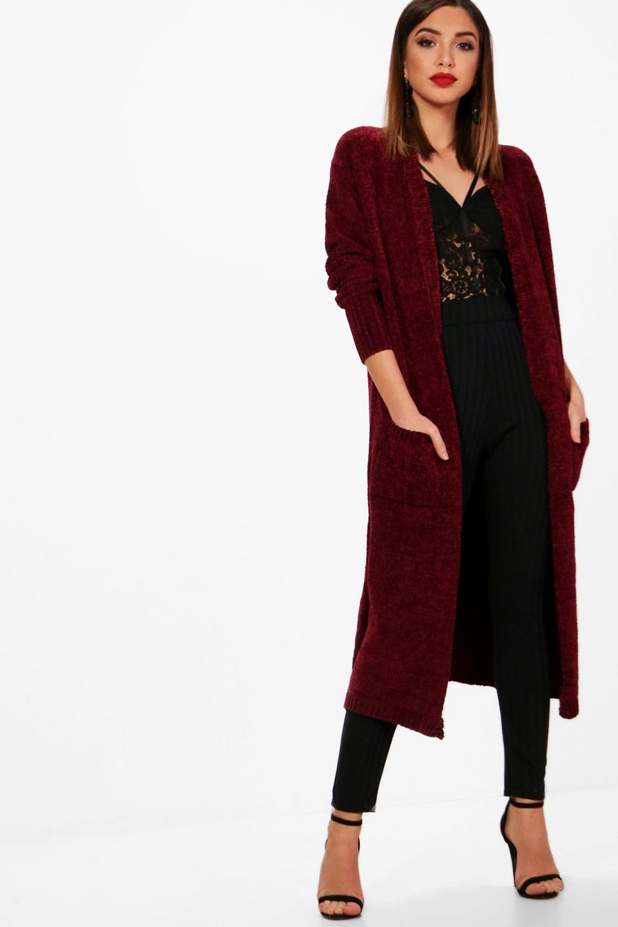 Wine Sophie Maxi Chenille Cardigan image number 1
