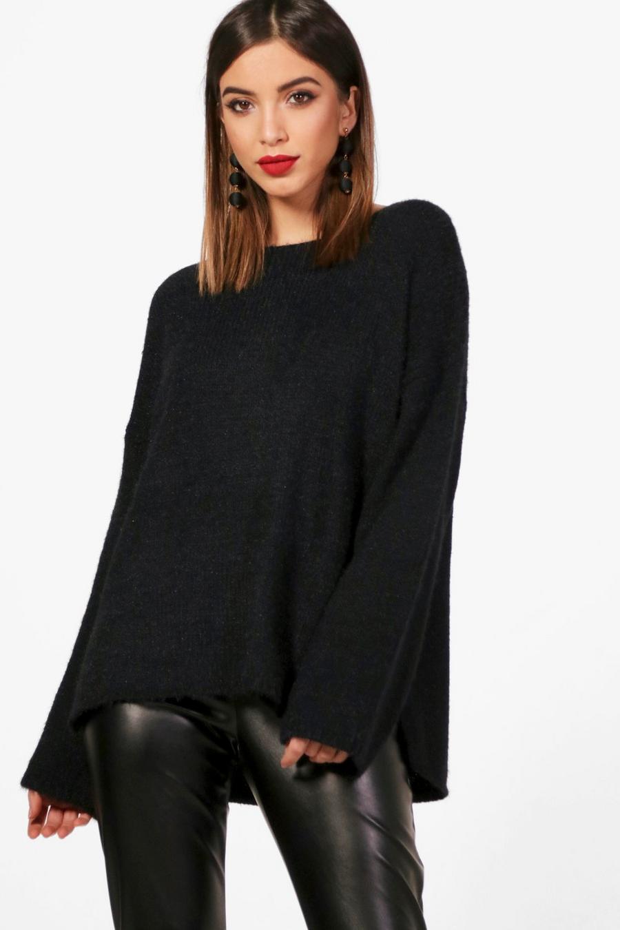 Übergroßes Flauschiger Pullover, Schwarz image number 1