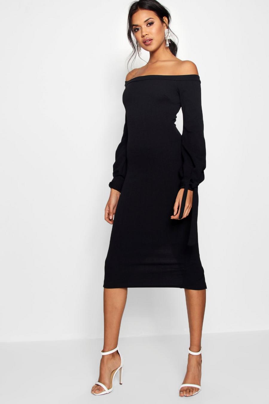 Black Off shoulder-klänning med knytdetaljer image number 1