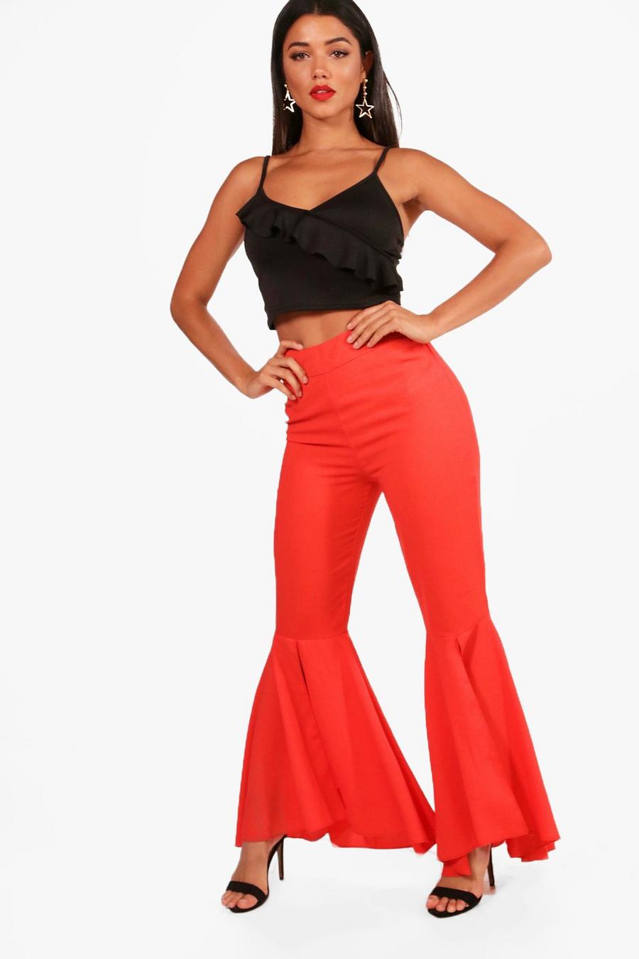 Ava Dipped Flared Hem Woven Wide Leg Trousers image number 1