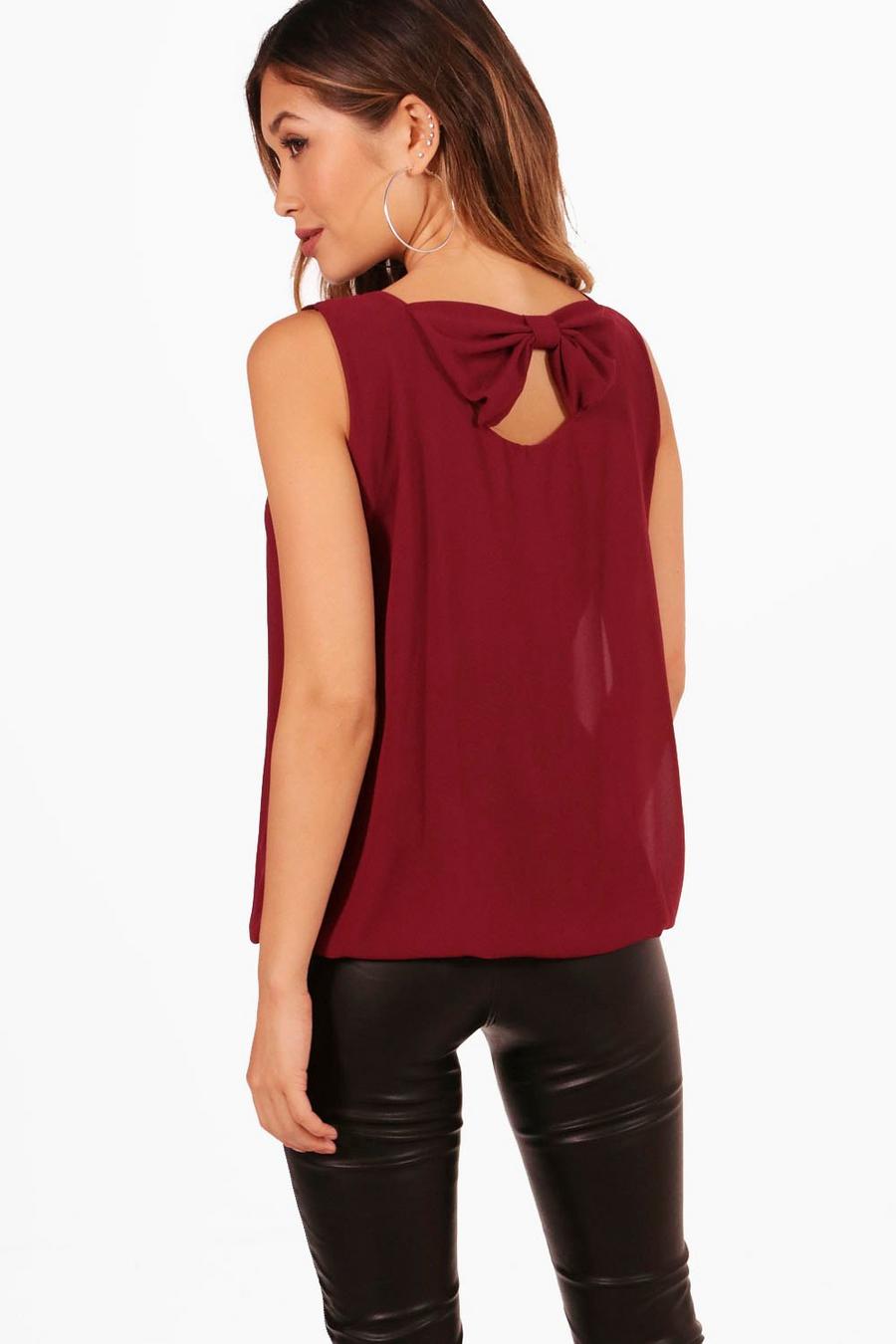 Blusa con fiocco dietro, Burgundy image number 1