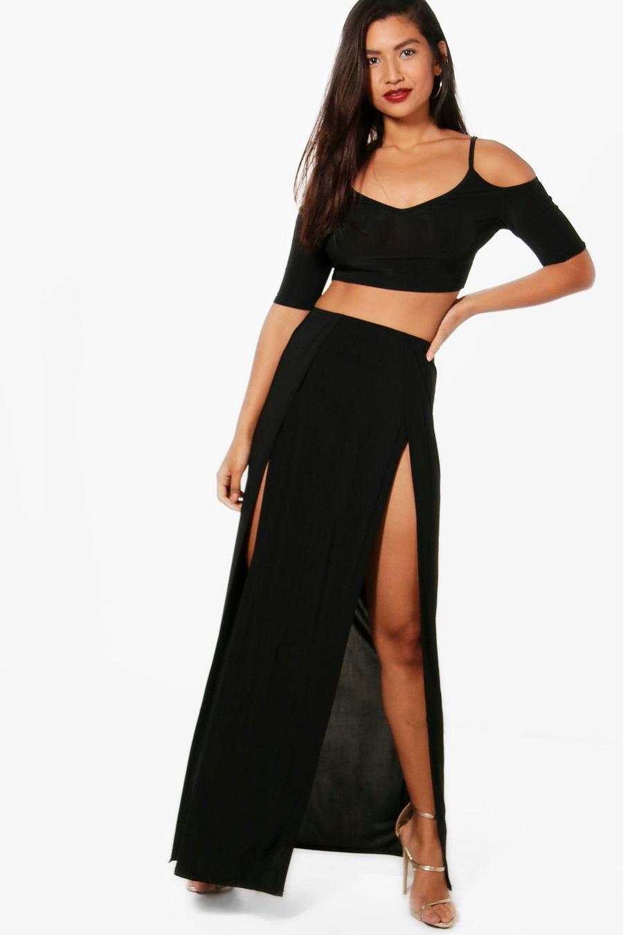Lilly Slinky Crop and Split Maxi Skirt Co-Ord Set image number 1