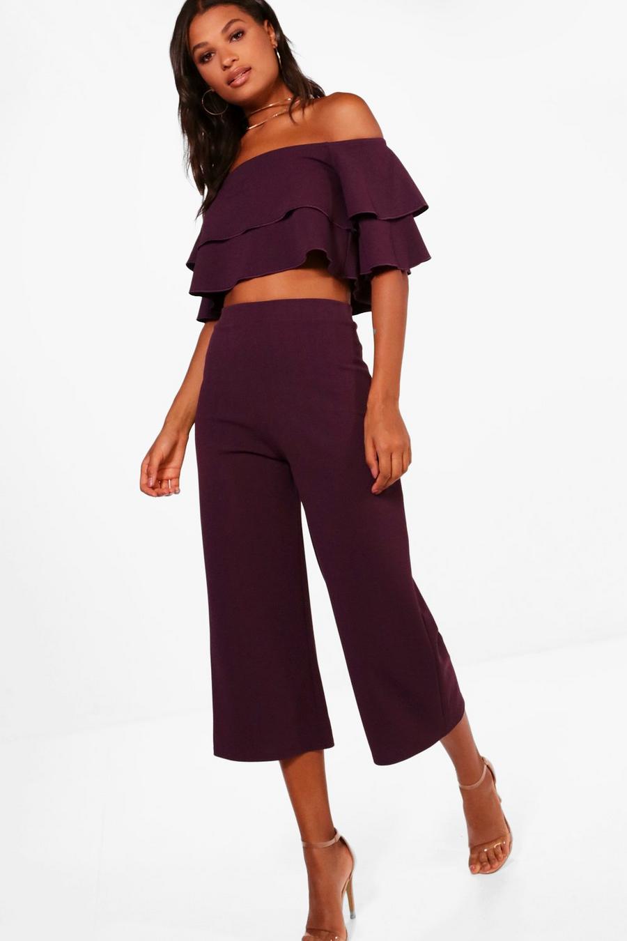 Black plum Double Bandeau Top and Culotte Co-ord Set image number 1