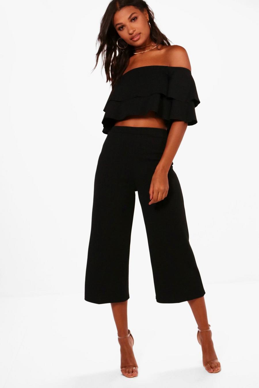 Black Double Bandeau Top and Culotte Co-ord Set image number 1