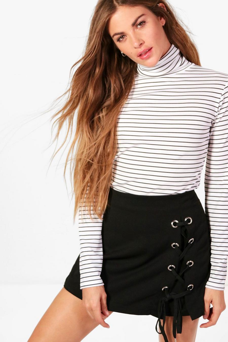 White High Neck Stripe Long Sleeve Top image number 1