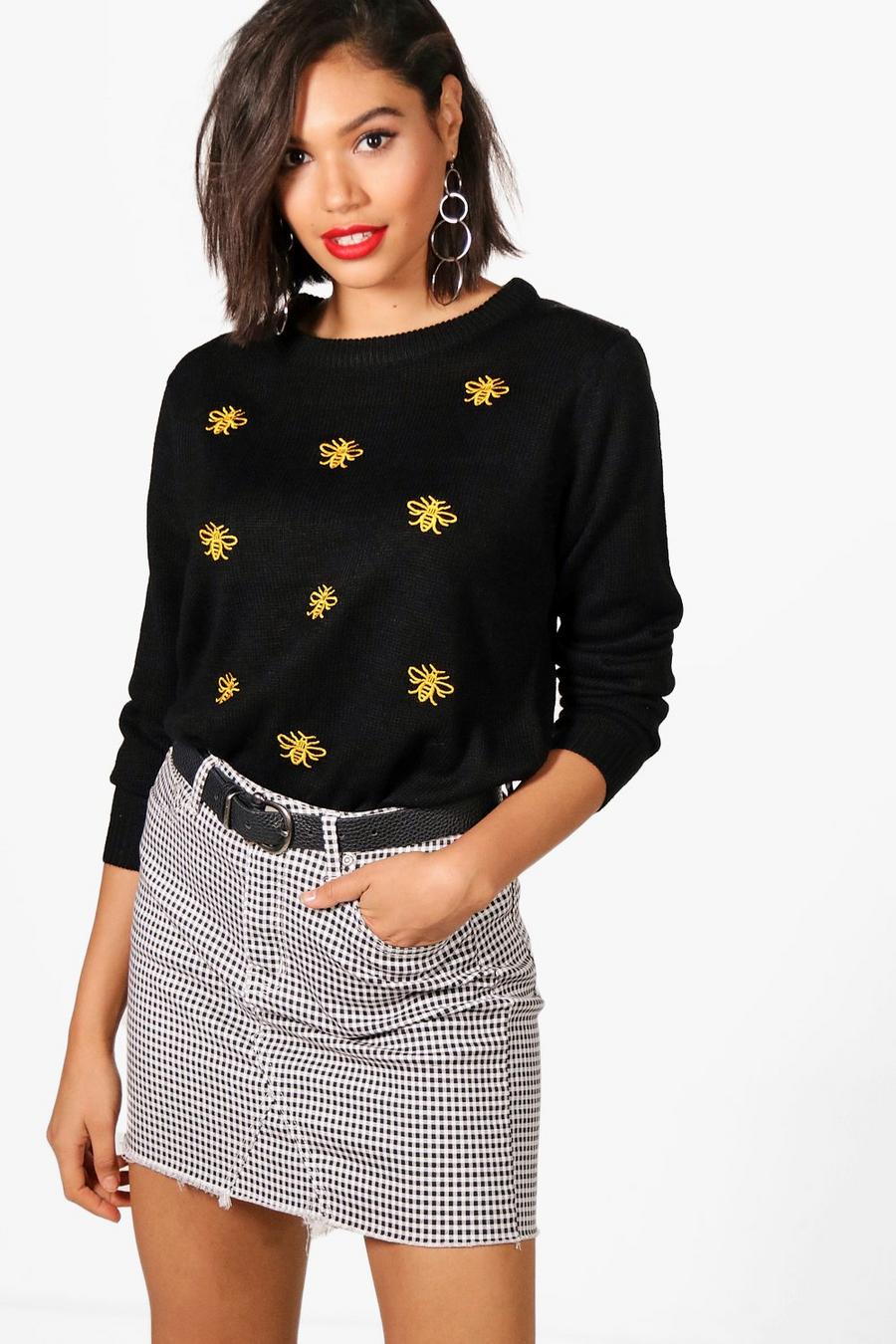 Black Bethany Bee Embroidered Jumper image number 1