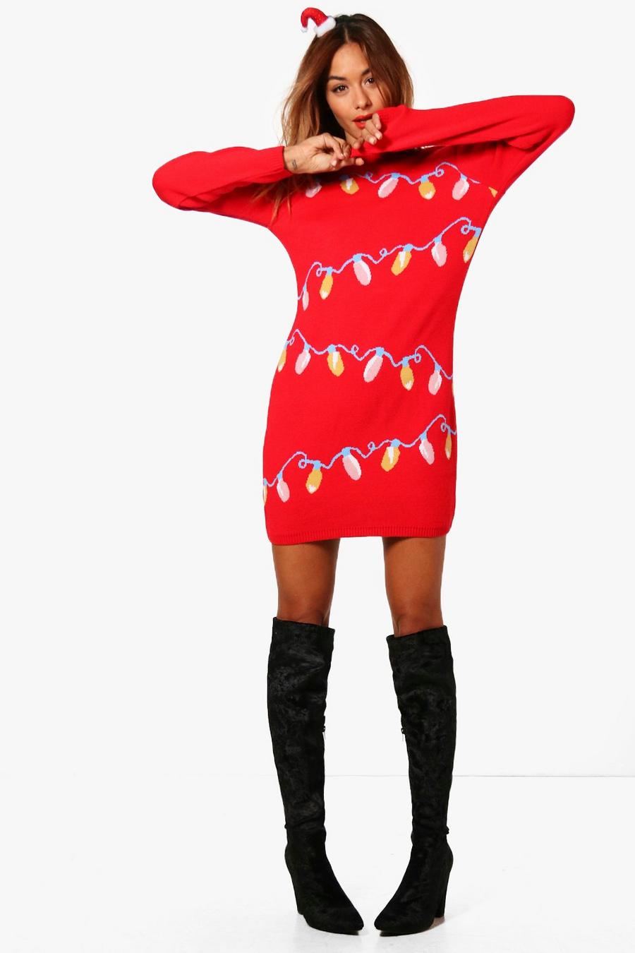 Red Christmas Lights Sweater Dress image number 1