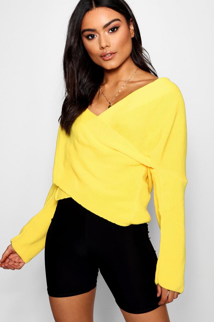 Yellow Stickad tröja i omlottmodell image number 1