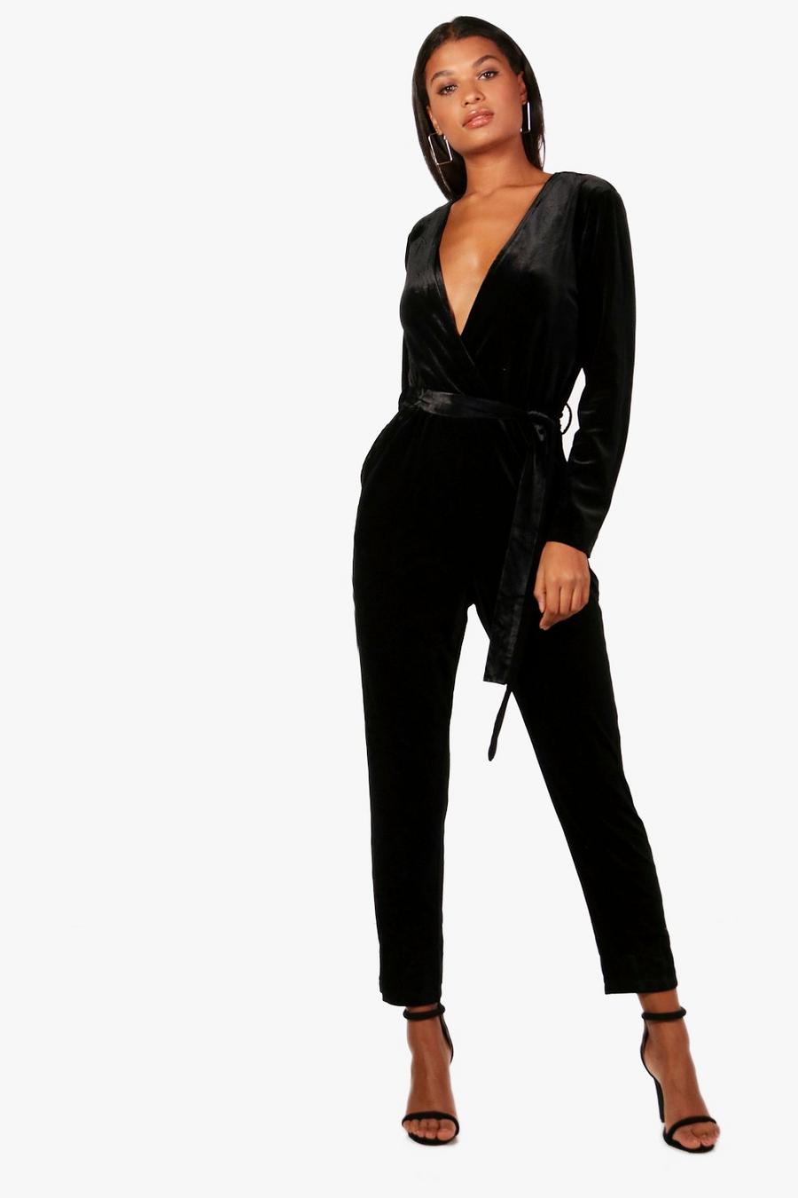 Anna Velvet Tailored Jumpsuit, Black image number 1