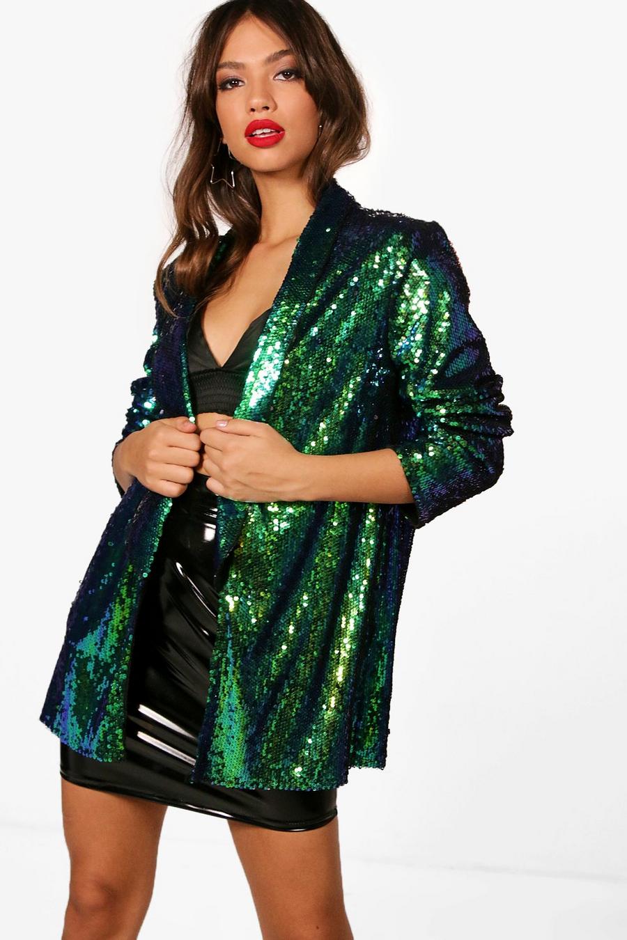 Green Sequin Tailored Blazer image number 1