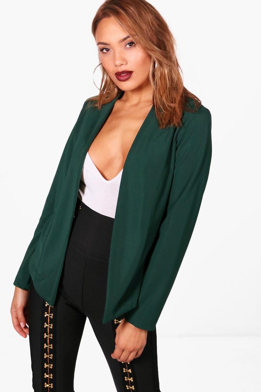 Elegant geschnittene, kragenlose Jacke, Grün image number 1