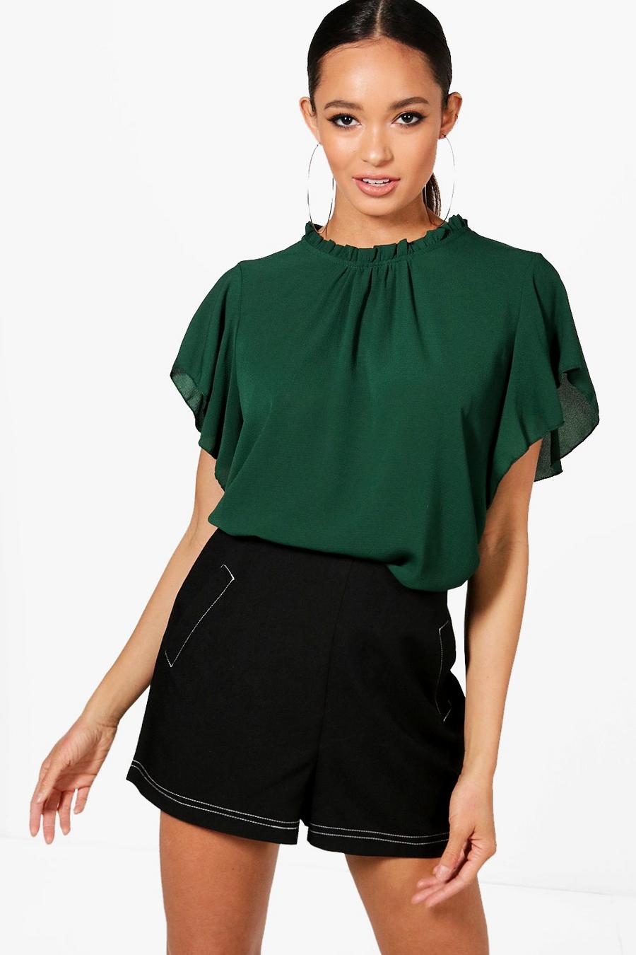 Bottle Woven Frill Sleeve And Neck Blouse image number 1
