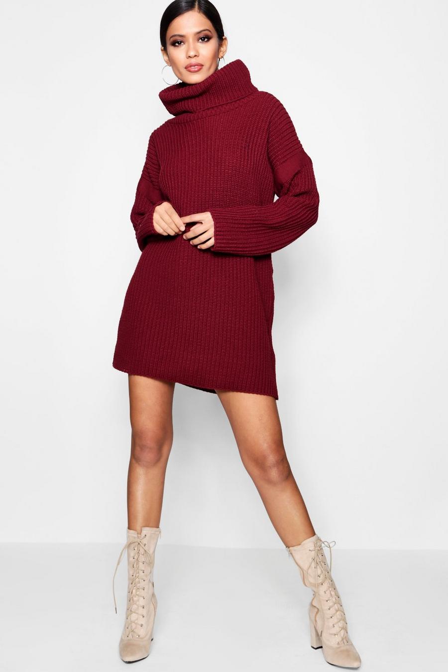 Wine Roll Neck Jumper Dress image number 1