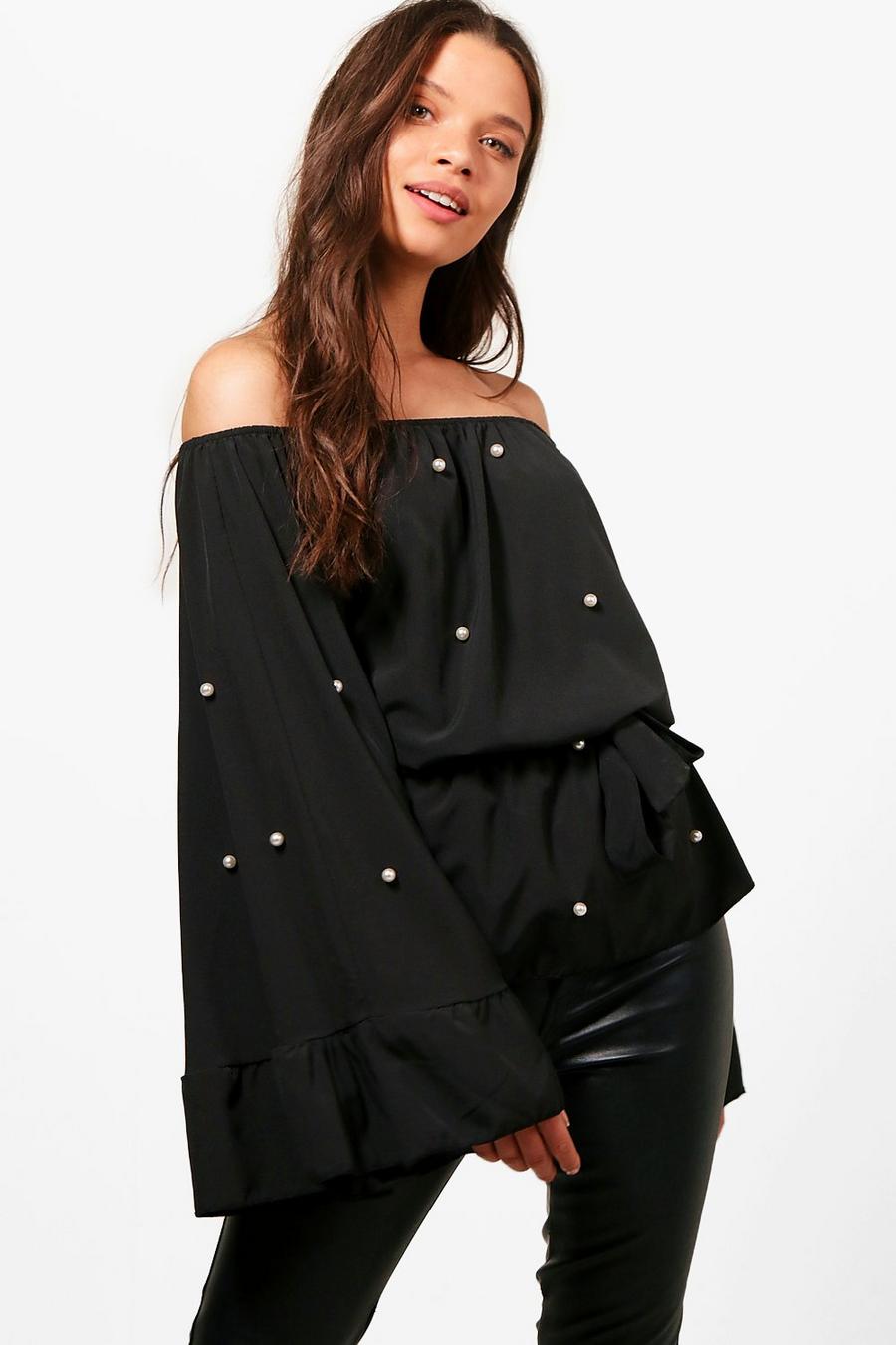 Black Pearl Off The Shoulder Ruffle Blouse image number 1