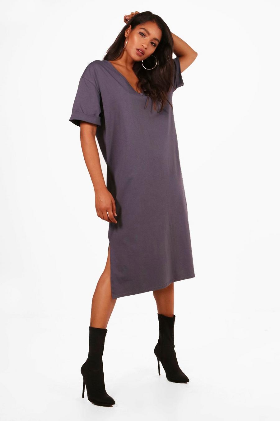 Übergroßes T-Shirt-Kleid in Midilänge, Anthrazit image number 1