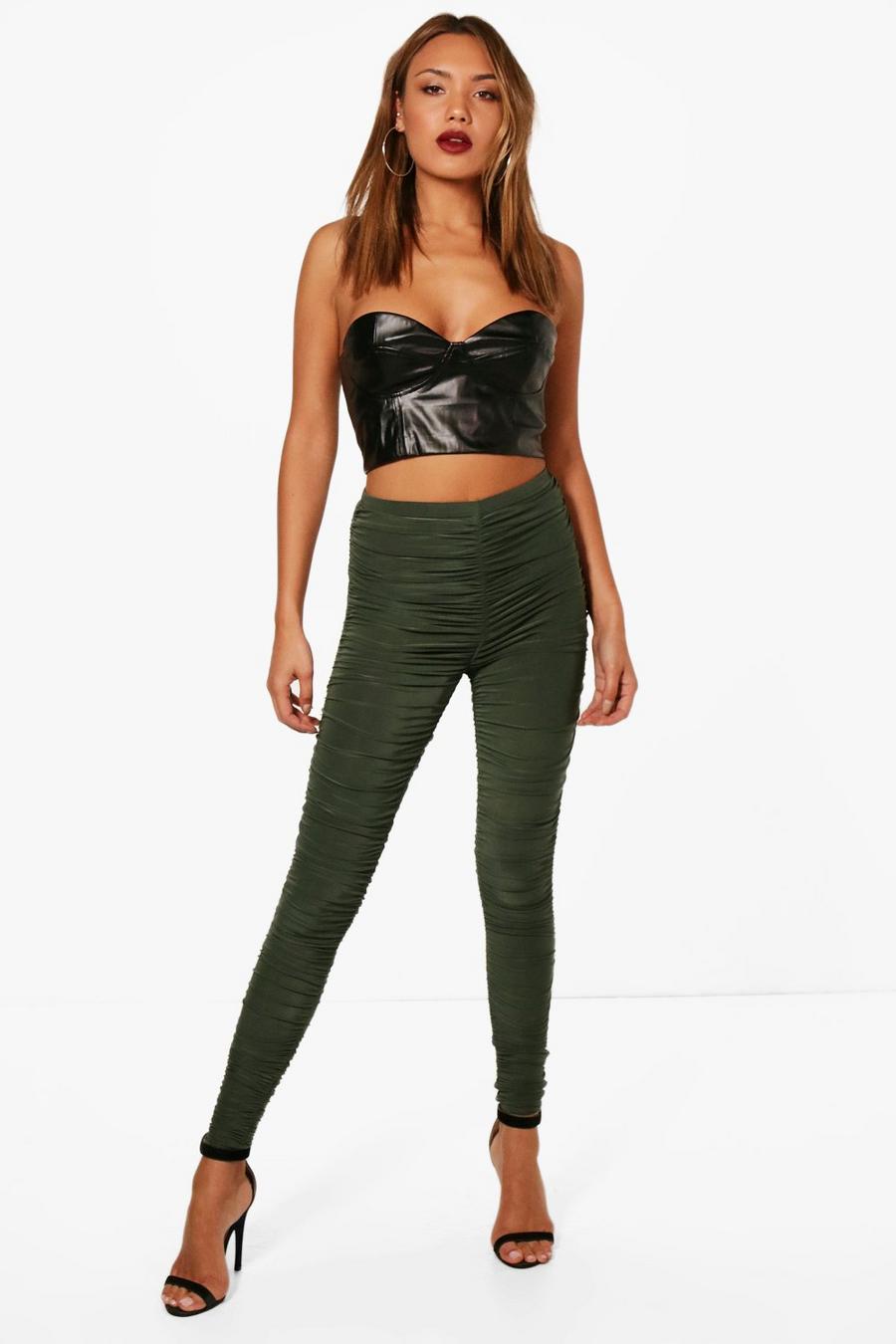 All Over Ruched Soft Touch Leggings, Khaki image number 1