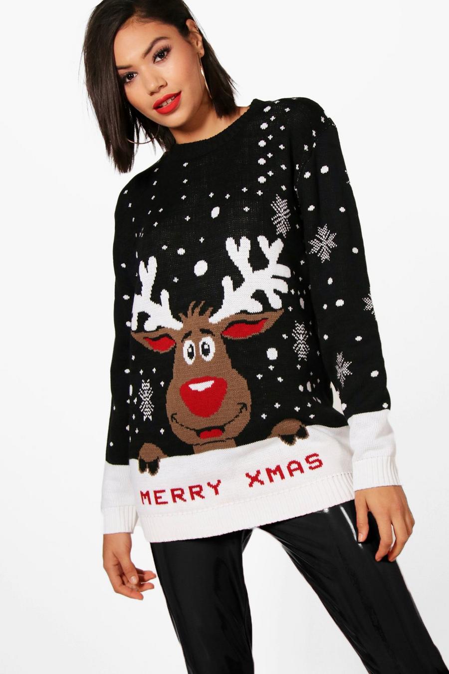 Pullover con renna e scritta “Merry Christmas” image number 1