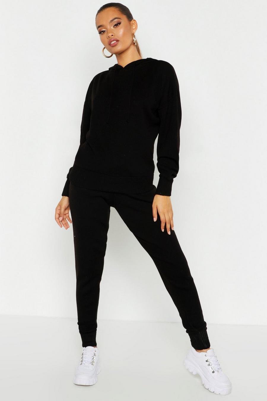 Black Hooded Knitted Tracksuit image number 1