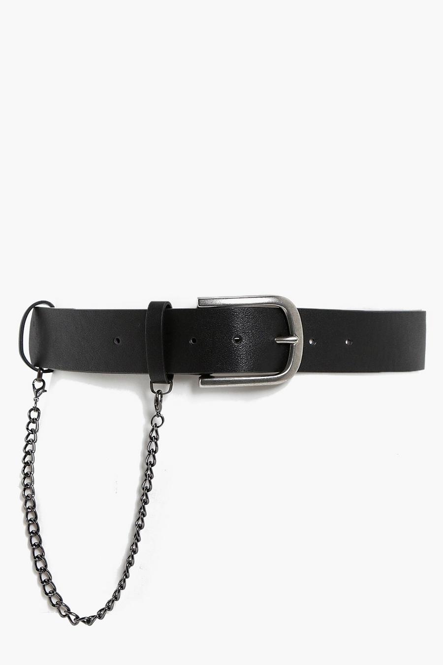 Cintura in taglio maschile con dettagli a catena, Nero image number 1