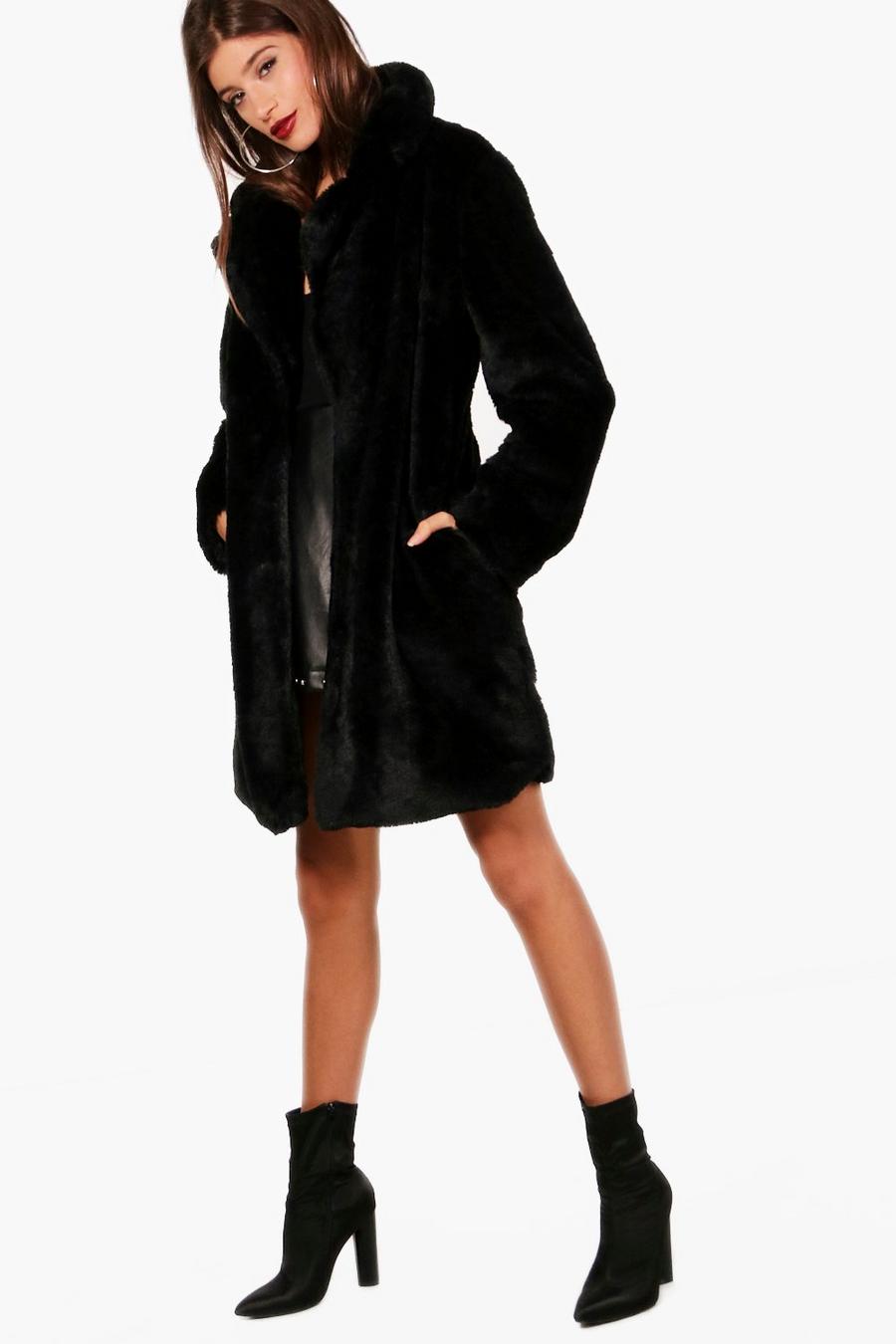 Black Kaley Faux Fur Midi Coat image number 1