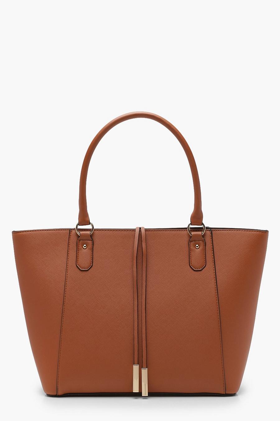 Tan Structured Cross Hatch Tote Bag image number 1