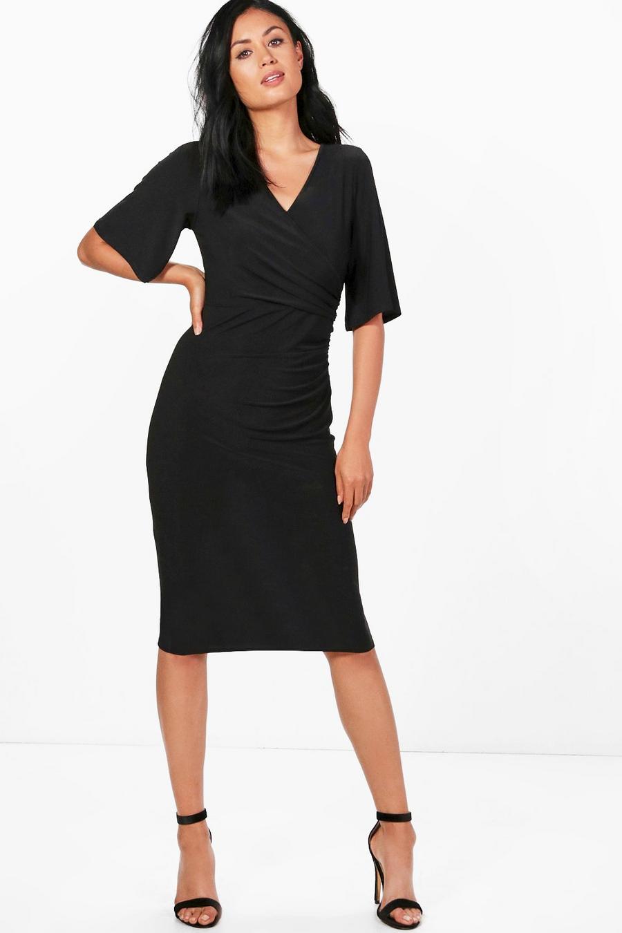 Black Gathered Waist Midi Dress image number 1