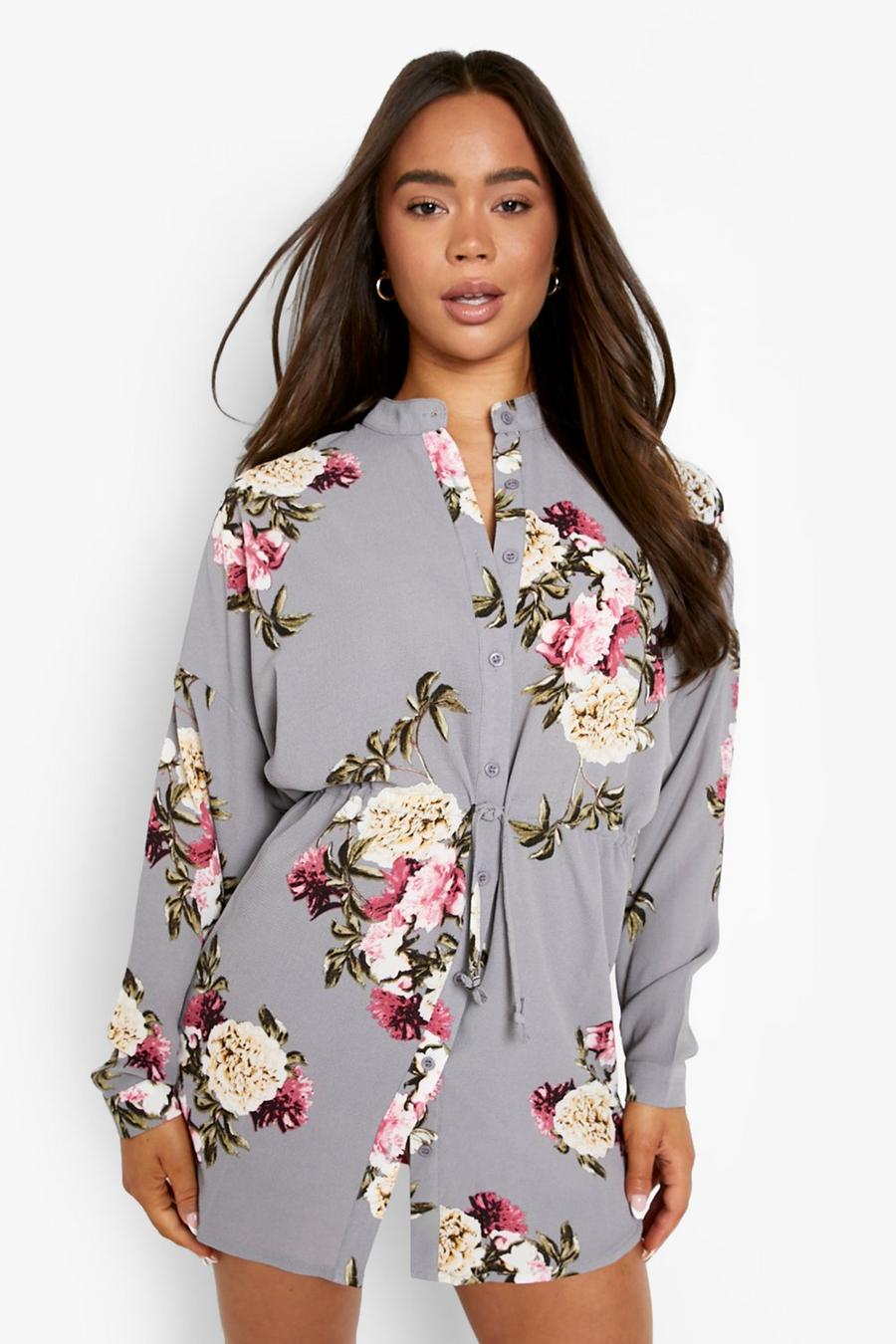 Silver Floral Shirt Dress image number 1