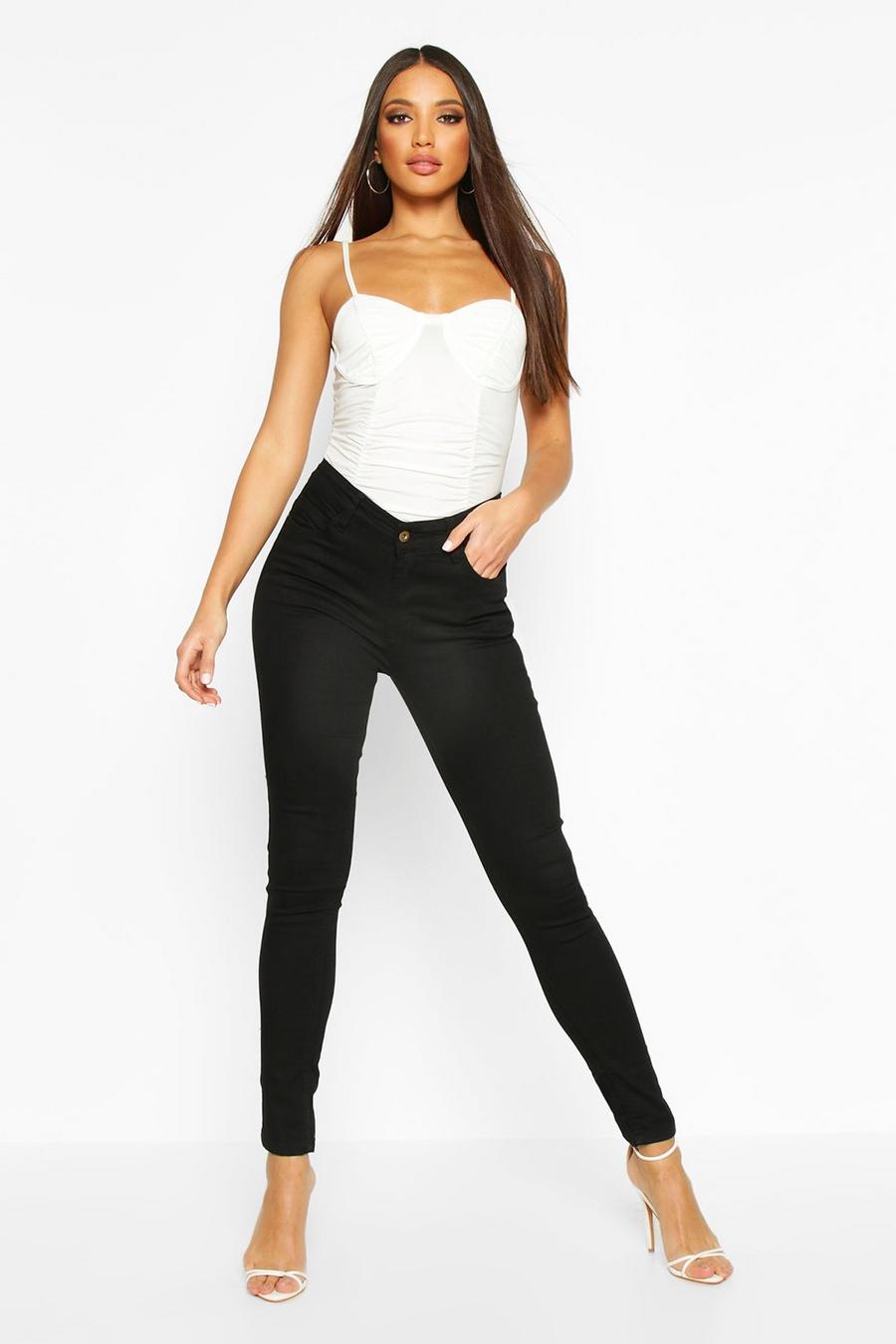 Black High Waisted 5 Pocket Skinny Jeans image number 1