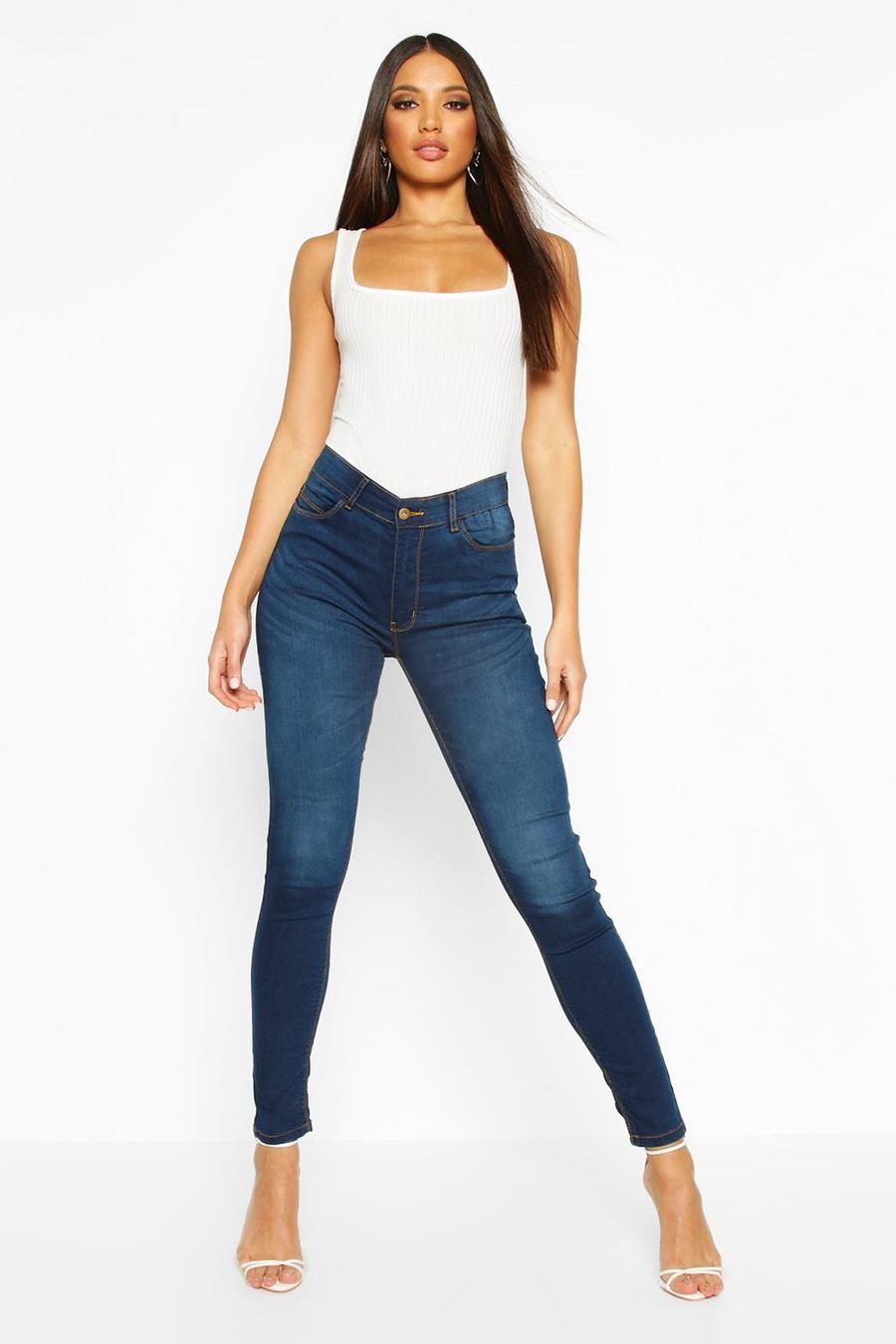 Indigo Skinny jeans i 5-ficksmodell med hög midja image number 1