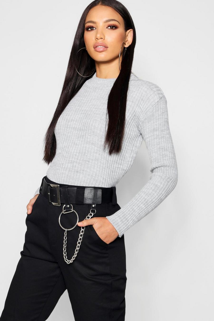 Grey Rib Knit Sweater image number 1