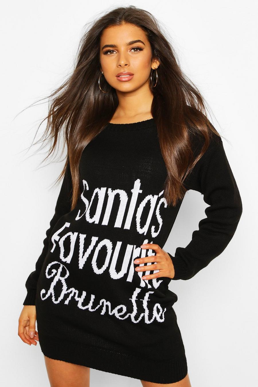 Weihnachtspulloverkleid mit „Santa's Favourite Brunette“-Slogan image number 1