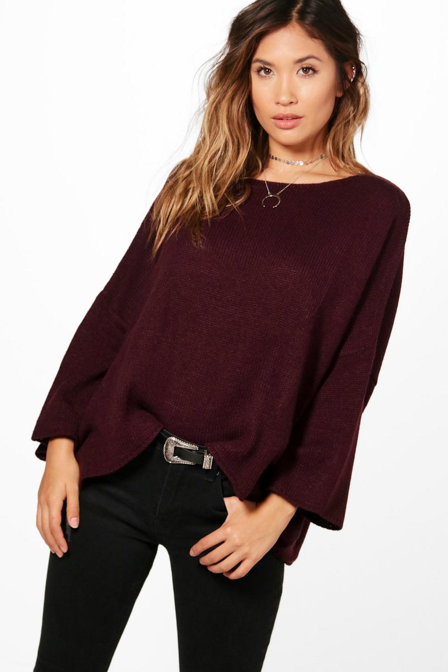 Plum Lucie Wide Sleeve Cropped Hem Sweater image number 1