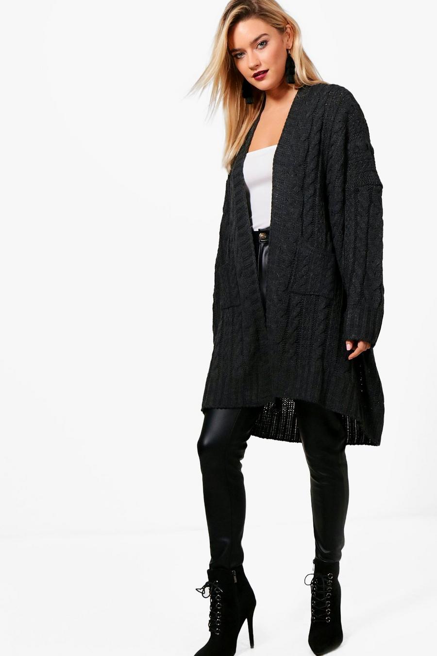 Charcoal Oversized Slouchy Cable Knit Cardigan image number 1