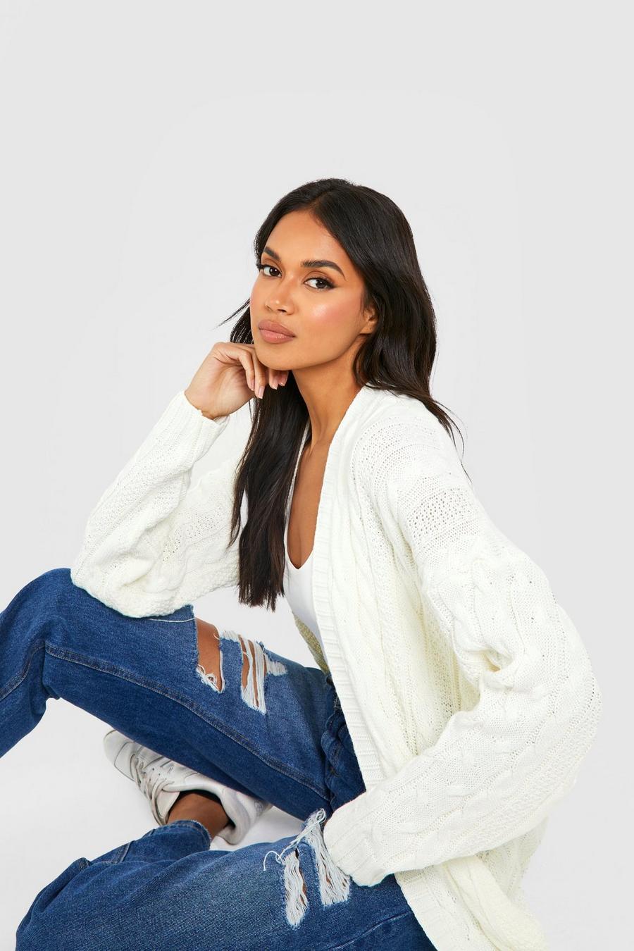 Cream Oversized Slouchy Cable Knit Cardigan
