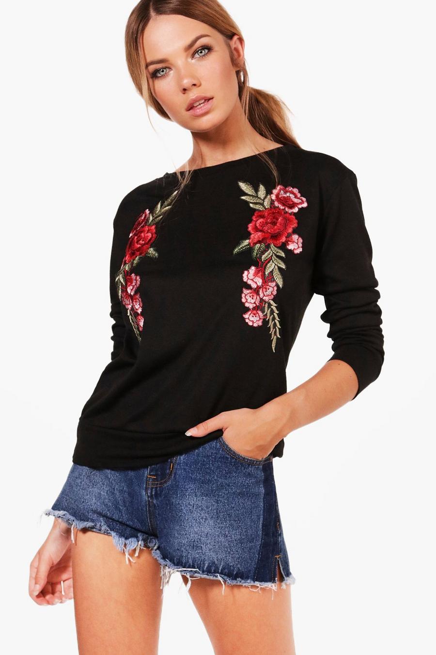 Black Jenny Floral Embroidered Sweater image number 1